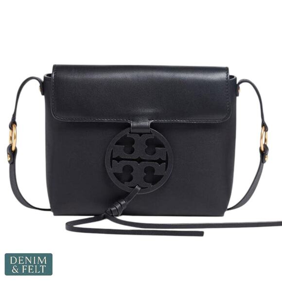 Tory Burch Miller Logo Black Leather Magnetic Flap Crossbody Bag 50769 8”x8” - Picture 4 of 16